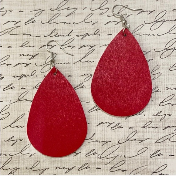 Jewelry - Red earrings boho teardrop vegan leather NEW